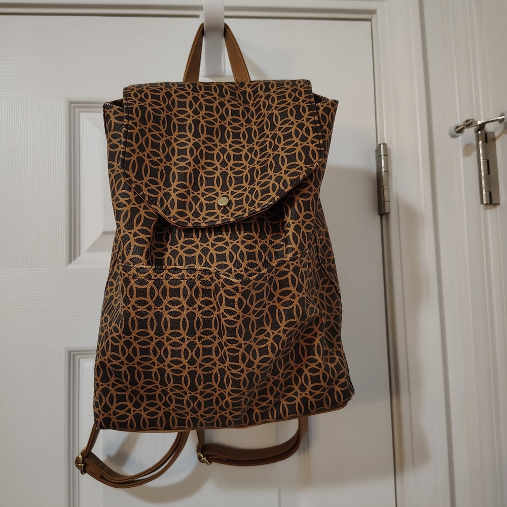 Brown Patterned Backpack - image 1